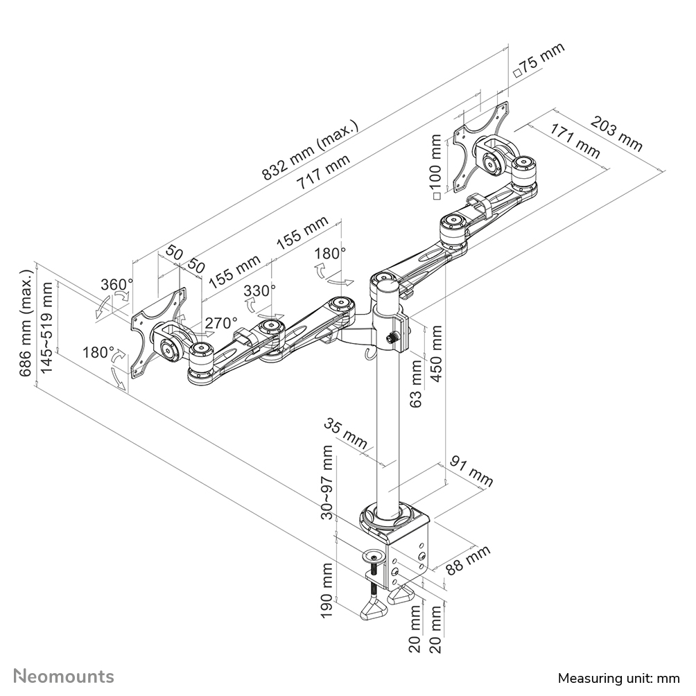 Neomounts FPMA-D935D Monitor arm 14-27"